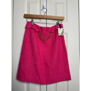 NEW Vintage An Original Milly NY Pink Wool Silk Skirt Womens Size 2 Gold Chain